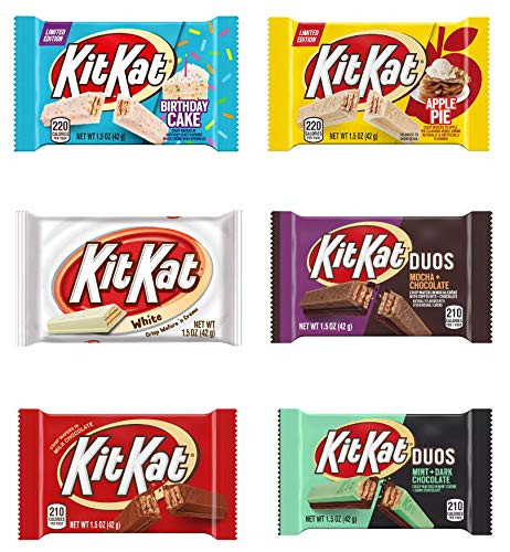Hershey s KitKat 6 Bars Variety Assortment Mix Bundle Pack Chocolate Candy Singles - Milk - White - Mint - Mocha - Birthday Cake - Apple Pie