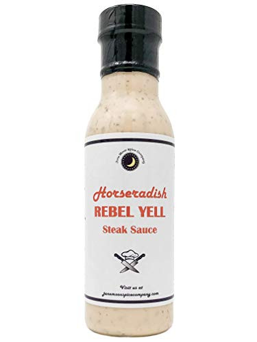 Premium   HORSERADISH Rebel Yell Steak Sauce   Low Saturated Fat   Low Cholesterol   Low Sugar   CRAFTED in Small Batches with Farm Fresh INGREDIENTS for Premium Flavor and Zest