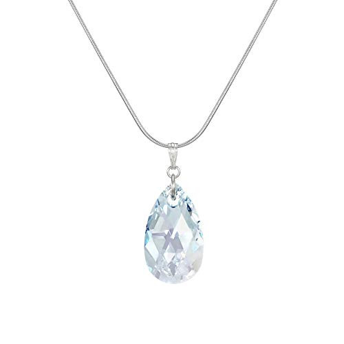 Light Blue Aurora Borealis Crystal Teardrop Sterling Silver Snake Chain Necklace 18 Inch Light Blue Aurora Borealis Crystal Teardrop Sterling Silver Snake Chain Necklace 18 Inch