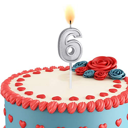 ESEOE Birthday Candles  Birthday Candles Numbers for Birthday Cakes  Birthday Numbers Candles for Christmas Birthday Wedding Reunion Theme Party  Silver  6