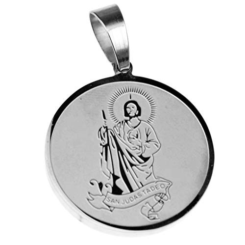 Bling Cartel San Judas Tadeo Medalla Stainless Steel St Saint Jude Medal Charm Round Pendant