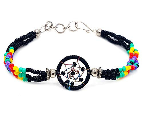 Mia Jewel Shop Handmade Native American Style Tribal Dream Catcher Beaded Multi Strand Bracelet  Black