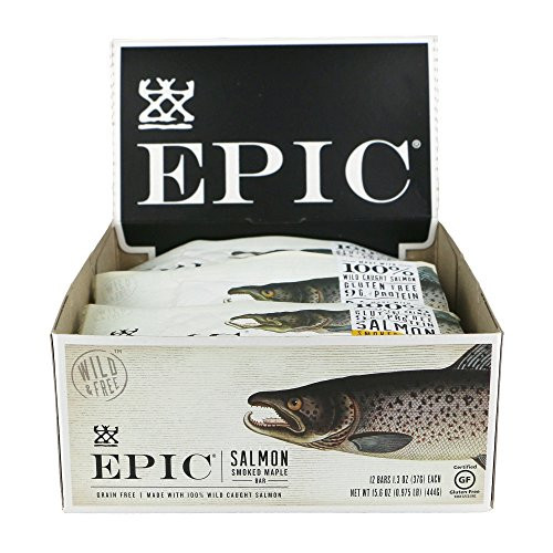 Epic All Natural Meat Bar, 100% Wild Caught, Salmon, Smoked Maple, 1.3 oz. (12 Count)