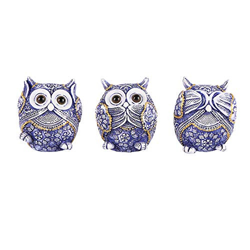 FAMICOZY Owl Figurine with See no Evil Hear no Evil Speak no Evil Adorable Decoration for Home Office Set of 3 Purple