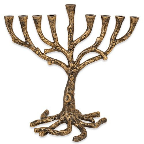 Tree Of Life Menorah Rustic Gold Finish For Hanukkah