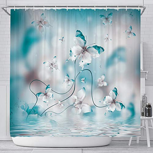 JAWO Butterflies Irises Flowers Shower Curtain Set Butterfly on River Spa Polyester Fabric Waterproof Bathroom Bath Curtains 12 Hooks Included 69x70inches JAWO Butterflies Irises Flowers Shower Curtain Set Butterfly on River Spa Polyester Fabric Waterproof Bathroom Bath Curtains 12 Hooks Included 69x70inches