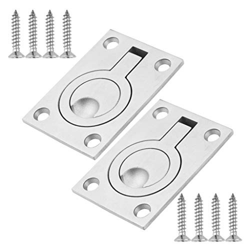 2 Pack Square Flush Pull Ring Handles  Recessed Boat Hatch Latch Cabinet Flush Mount Lifting Ring Pull Handle  304 Stainless Steel Hidden Recessed Furniture Handle