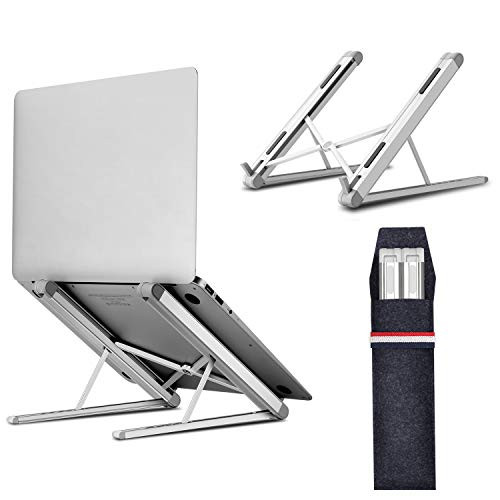 Jubor Laptop Stand  Portable Computer Laptop Mount  Aluminum Laptop Riser with 6 Levels Height Adjustment  Fully Collapsible  Supports up to 44lbs  Fits up to 17.3 Laptop - White