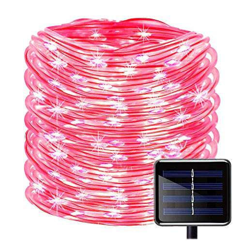 Solar Rope Lights Outdoor WONFAST 39ft 100LED LED Rope Lighting Waterproof Copper Wire Rope String Light for Christmas Home Garden Patio Parties Decor  Red