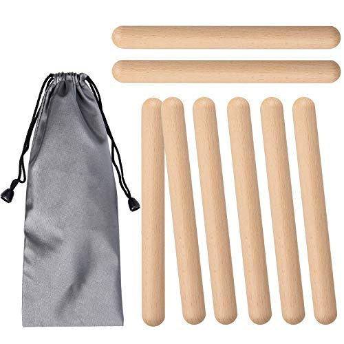 4 Pairs Classical Wood Claves Percussion Instrument  8 Inch Music Lummi Sticks for Kids  Natural Hardwood Rhythm Sticks with Carry Bag
