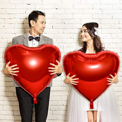 4 Pieces 32 Inches Large Heart Shaped Balloons Huge Red Foil Balloons Valentine s Day Love Balloons for Wedding Engagement Anniversary Party Favor Decorations