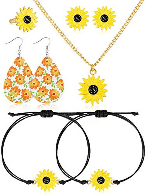 8 Pieces Handmade Sunflower Boho Friendship Bracelet Jewelry Sunflower Pendant Necklace Bracelets Daisy Sunflower Ring Earrings Christmas Present 8 Pieces Handmade Sunflower Boho Friendship Bracelet Jewelry Sunflower Pendant Necklace Bracelets Daisy Sunflower Ring Earrings Christmas Present