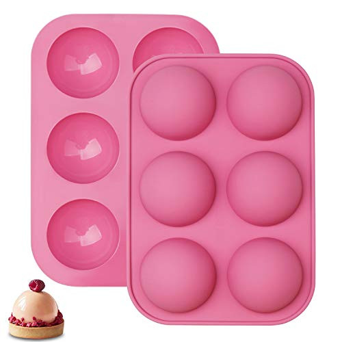 1Pack 6 Holes Silicone Molds  Half Sphere Silicone Molds Cake Molds for Baking Round Shape Silicone Molds for Baking Pudding Jelly Handmade Soap Dome  Pink