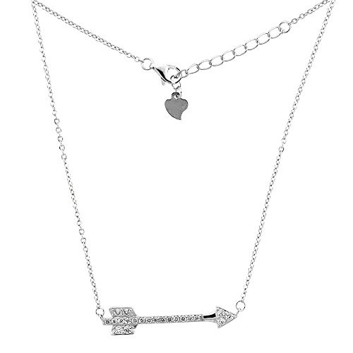 Sterling Silver Micro Pave Cubic Zirconia Arrow Necklace  1 4 inch Wide