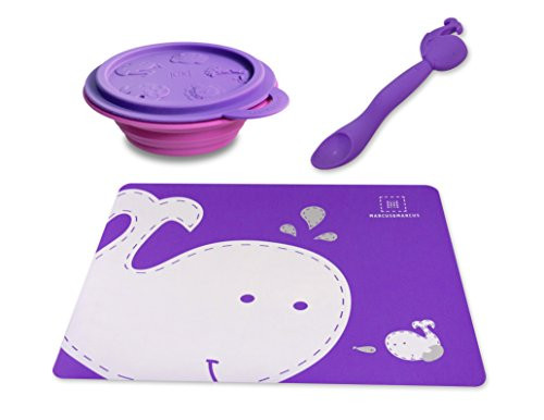Marcus & Marcus Willo the Whale Silicone Baby Placemat, Collapsible Bowl & Feeding Spoon