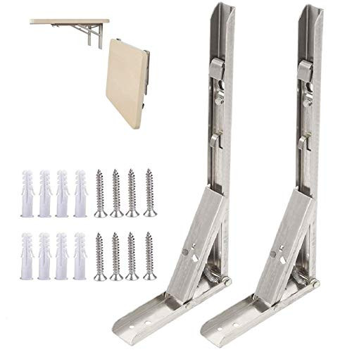 Folding Shelf Brackets  Ouioui 14   Heavy Duty Stainless Steel Collapsible Wall Mounted Space Saving Shelf DIY Triangle Bracket for Table Work Bench with Max Load 550lb  Pack of 2