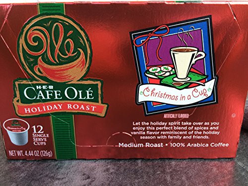HEB Cafe Ole Holiday Roast Coffee-Christmas in a Cup-12 Single Serve Pods  Limited Edition