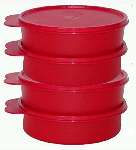 Tupperware Big Wonders Bowl Set of 4 in Cherry Popsicle Red with Liquid and Airtight Seals - 2 Cup Capacity Each