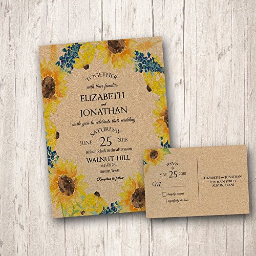 Rustic Sunflower Wedding Invitations  Fall Wedding Invitations  Sunflower Wedding Invitations  Sunflower wedding invite Wedding invitation and RSVP cards country wedding pack of 10