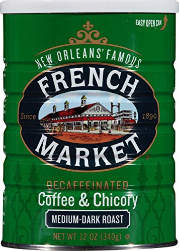 French Market Coffee  Coffee and Chicory  Decaffeinated Medium-Dark Roast Ground Coffee  12 Ounce Can  Pack of 3