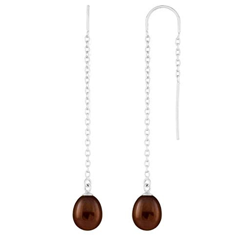 Handpicked AA Quality Cultured Freshwater 8mm Pearls Threader Earrings 925 Sterling Silver Dangle Drop Style  Brown Handpicked AA Quality Cultured Freshwater 8mm Pearls Threader Earrings 925 Sterling Silver Dangle Drop Style  Brown