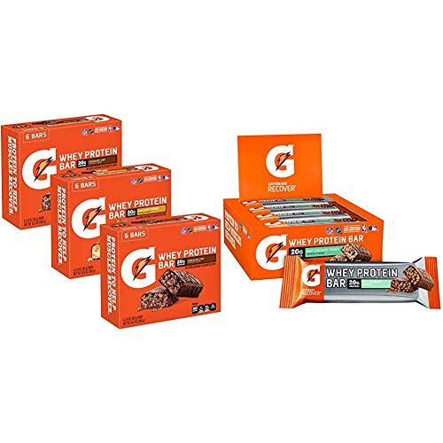 Gatorade Whey Protein Bars  Variety Pack  2.8 oz bars  Pack of 18   and  Whey Protein Bars  Mint Chocolate Crunch  2.8 oz bars  Pack of 12  20g of protein per bar
