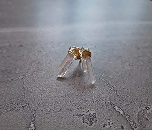 White Quartz Points Gold Wire Wrapped Stainless Steel Stud Earrings