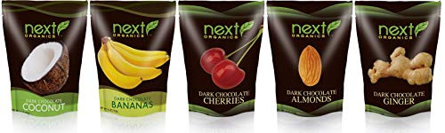 Next Organics Dark Chocolate Variety Pack  4 oz Coconut  Banana  Cherry  Almond  Ginger   Pack of 5