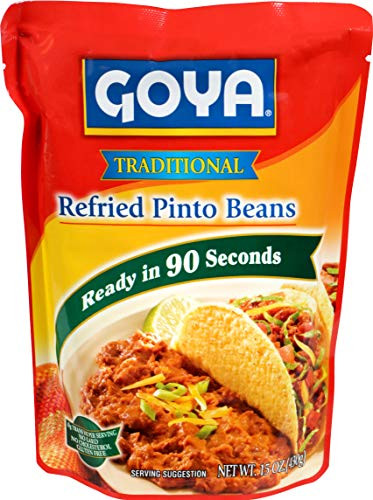 Goya Foods Refried Pinto Beans Pouch  15 Ounce  Pack of 12