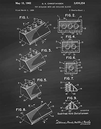Legos Toy Blocks Patent Wall Art Print - one  11x14  Unframed - wall art decor lego fans