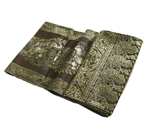 inch HelloThailand inch  REALLY NICE TEXTURE BIG ELEPHANT IN GOLD BED RUNNER OR TABLE RUNNER  POLYESTER AND THAI SILK  SIZE 24 CM X 210 CM