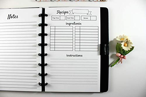 Recipe Planner Inserts for Half Letter Discbound Planners  Fits with Circa Junior Calender  Arc by Staples  TUL Junior 2019  HALF Letter Size  5.5   x 8.5