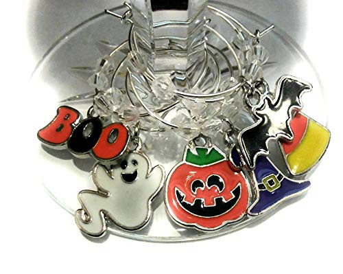 Halloween Wine Glass Charms - Ghost  Pumpkin  Witch hat  Glass Identifier Tags - Halloween Glass Markers - 6 Wine Charms pack