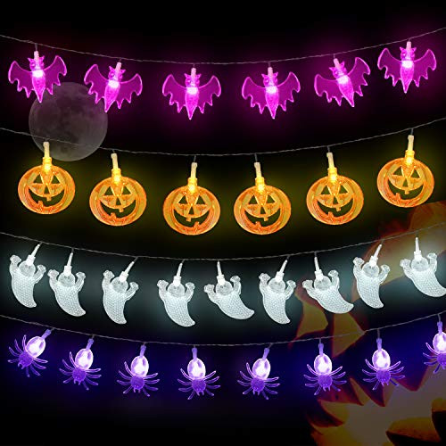 Halloween String Lights 60 LED Pumpkin Spider Bat Ghost String Lights 23 Feets Battery Operated Halloween Colorful Decorative Hanging Lights for Halloween Indoor Outdoor Home Decoration Halloween String Lights 60 LED Pumpkin Spider Bat Ghost String Lights 23 Feets Battery Operated Halloween Colorful Decorative Hanging Lights for Halloween Indoor Outdoor Home Decoration