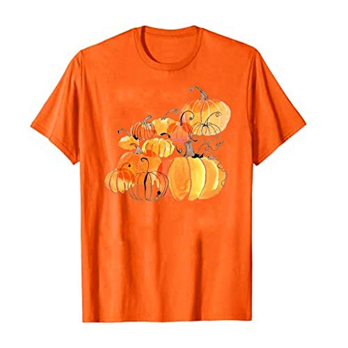 Halloween Pumpkin Shirts Women Thanksgiving T-Shirts Funny Cute Graphic Tee Fall Gift Short Sleeve Tops Shirts Blouse