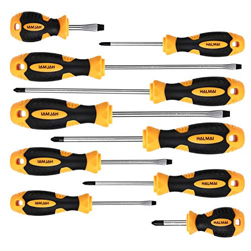 Magnetic Screwdriver Set  HALMAI 10 pcs Screwdriver Kit 5 Phillips and 5 Flat Head Tips Non-Slip Handle Slotted for Home Repair Improvement Craft and More