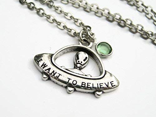 Personalized Alien UFO Necklace I Want To Believe Birthstone Necklace Flying Saucer Pendant Space Jewelry Personalized Alien UFO Necklace I Want To Believe Birthstone Necklace Flying Saucer Pendant Space Jewelry