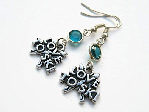Love To Ski Birthstone Earrings  Personalized Skier Earrings  Athletic Earrings  Skiing Earrings