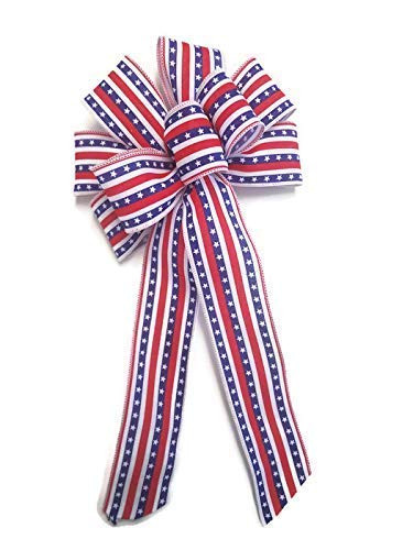 10 inch  Wired Patriotic Wreath Bows - Red White Blue Stripe