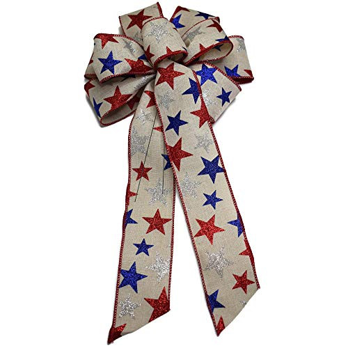 10 inch  Wired Patriotic Glitter Stars Wreath Bow