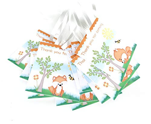 Baby Fox Thank You Tags 12 pcs  Forest Animals Favors Birthday Decoration Party Supplies  Woodland Baby Shower Themed Celebration