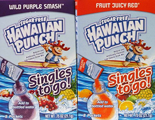 Hawaiian Punch Sugar Free Singles to Go Wild Purple Smash and Fruity Juicy Red Drink Mixes  6 Pack