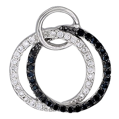 Sterling Silver Twin Circles Micro Pave CZ Pendant Black  and  White Stones  3 4 inch in Diameter