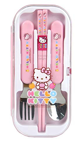 Hello Kitty Flatware Tableware Cutlery Utensil Set for Girls Kids Children  Stainless Steel Fork Spoon Training Chopsticks Portable Case  4 pieces