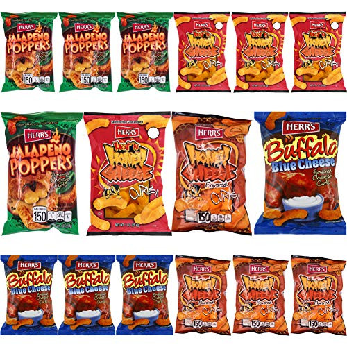 HERR S Blue Cheese  Honey  Jalapeno Poppers  Hot  N Honey Flavored Cheese Curls - Variety Pack  Gluten-Free  1oz Bag  Pack of 12  Total of 12 Oz