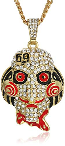 BLINGFACTORY Hip Hop Iced Gold Plated Saw Inspired Pendant  and  3mm 20 inch  Cuban Chain Necklace Set