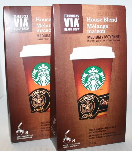 Starbucks VIA House Blend Medium Instant Coffee 8 single-serve Packets  PACK OF 2