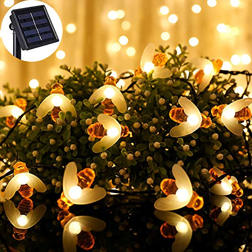 HYAL LUZ Solar Bee String Lights  20 LED 17ft Solar Bee Fairy Lights 8 Modes Copper Wire Lights Waterproof Outdoor String Lights for Garden Patio Gate Yard Fence Party -Warm White