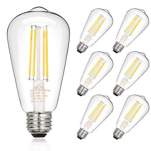Dimmable Vintage LED Edison Bulbs 7.5W Equivalent 60W 800lm Warm White 2700K ST58 Antique LED Filament Bulbs E26 Medium Base Clear Glass Pack of 6 Dimmable Vintage LED Edison Bulbs 7.5W Equivalent 60W 800lm Warm White 2700K ST58 Antique LED Filament Bulbs E26 Medium Base Clear Glass Pack of 6