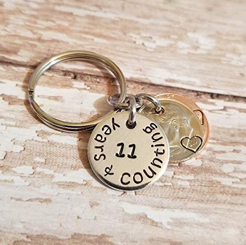11 Years and Counting 11th Wedding Anniversary Key Chain 2009 or 2010 Lucky Penny Dime 11 Years and Counting 11th Wedding Anniversary Key Chain 2009 or 2010 Lucky Penny Dime
